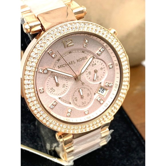 Michael Kors Womens Watch MK5896 Quartz Chronograph 39mm Rose Gold Steel Plastic - Picture 14 of 15